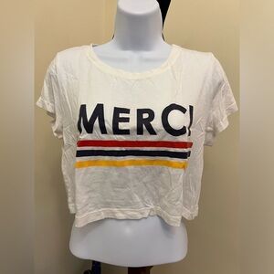 F21 Merci white cropped tee (size MEDIUM)